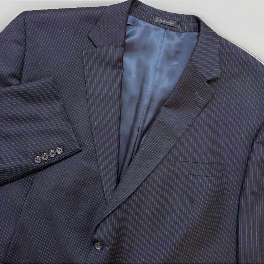 Ralph Lauren LRL Mens 50L Cashmere Wool 2 Piece Navy Pinstripe Suit Big And Tall